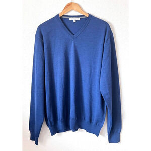 Travelsmith Mens XXL 100% Merino Wool Sweater Pullover V-Neck Blue Travel Smith